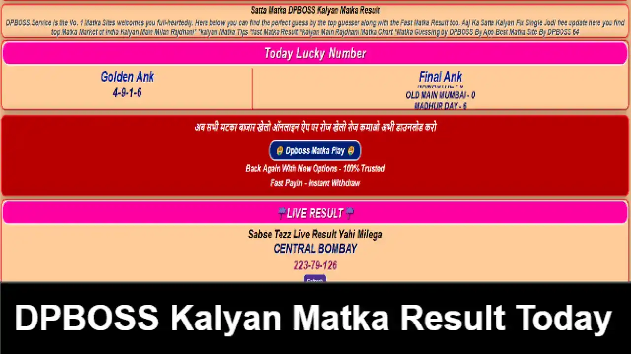 DPBOSS Kalyan Matka Result Today | Live Satta Matka Result, Tips  Guessing Numbers