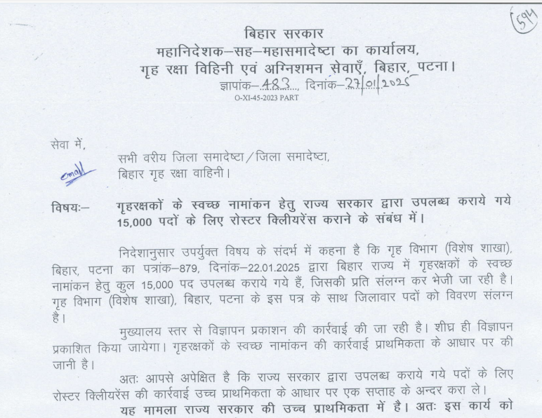 Bihar Police Home Guard Job Notification