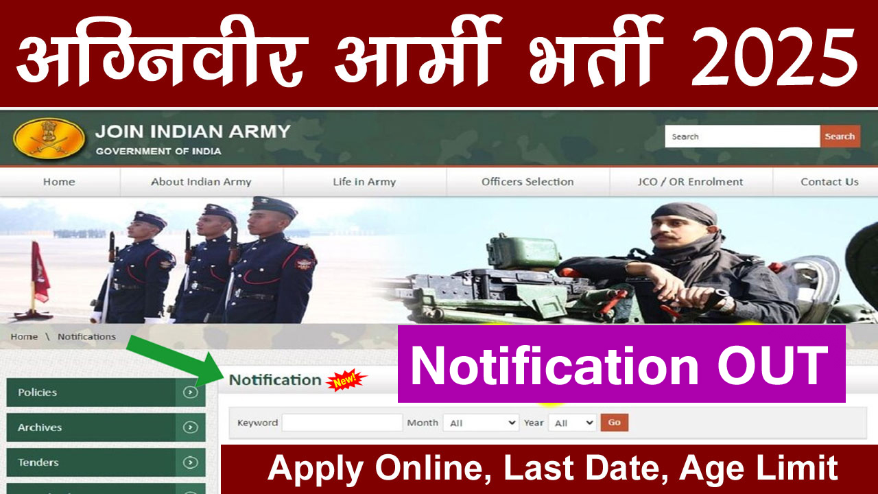 Agniveer Army Recruitment 2025 Notification (OUT) Online Apply Last Date। Age Limit, Army Vacancy 2025 PDF alt=