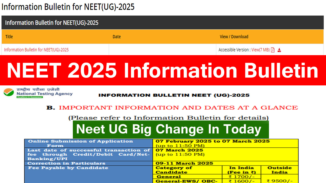 NEET 2025 Information Bulletin PDF Out Today - PDF Download and Check Details alt=