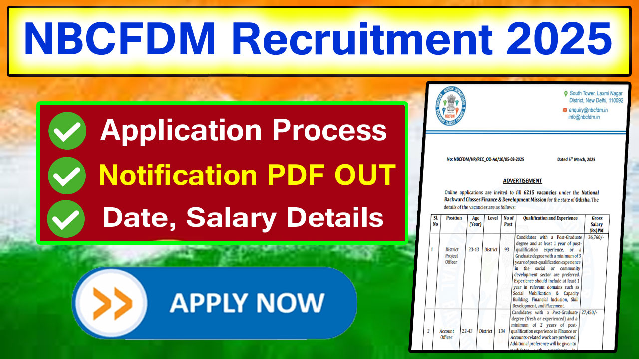 Odisha NBCFDM Recruitment 2025 Notification PDF 6215 Office Assistant, TA & AO vacancy Apply Online alt=