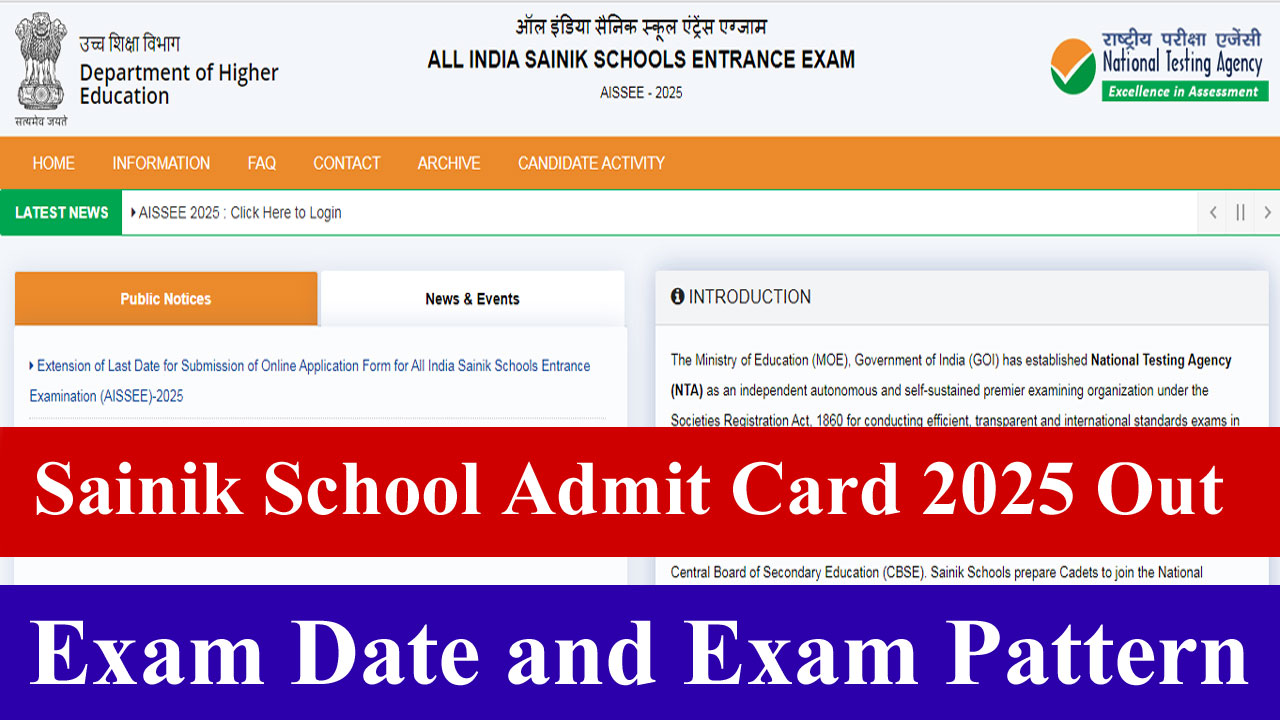 Sainik School Admit Card 2025 Link for Entrance Exam, Release Date, Download PDF alt=